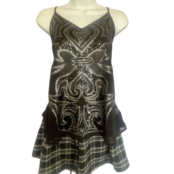 Express Racer Back Sheer Tank with Sequin Hearts Corporate Goth - Picture 1 of 5
